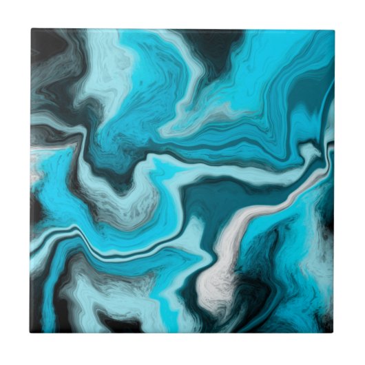 Blau, Schwarz und Weiß-Marmor-Fluid Art Fliese (Vorderseite)