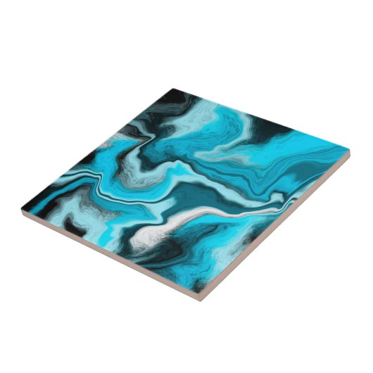 Blau, Schwarz und Weiß-Marmor-Fluid Art Fliese (Seite)