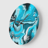 Blau, Schwarz und Weiß-Marmor-Fluid Art Große Wanduhr (Winkel)