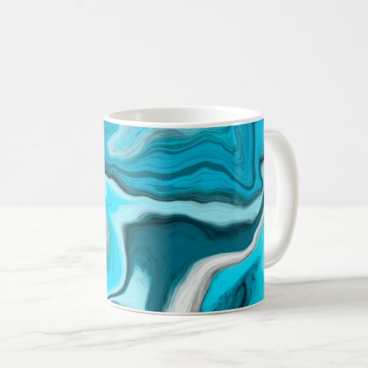 Blau, Schwarz und Weiß-Marmor-Fluid Art Kaffeetasse (VorderseiteRechts)