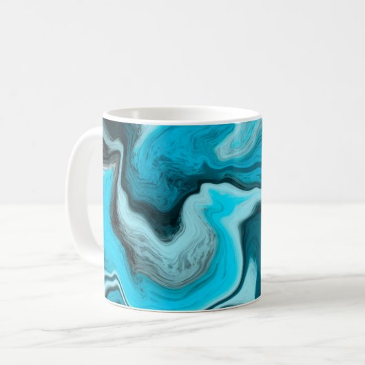 Blau, Schwarz und Weiß-Marmor-Fluid Art Kaffeetasse (Vorderseite Links)