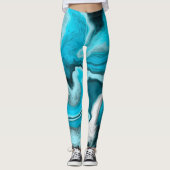 Blau, Schwarz und Weiß-Marmor-Fluid Art Leggings (Vorderseite)