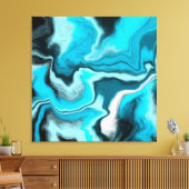 Blau, Schwarz und Weiß-Marmor-Fluid Art Leinwanddruck (Insitu (Wohnzimmer))