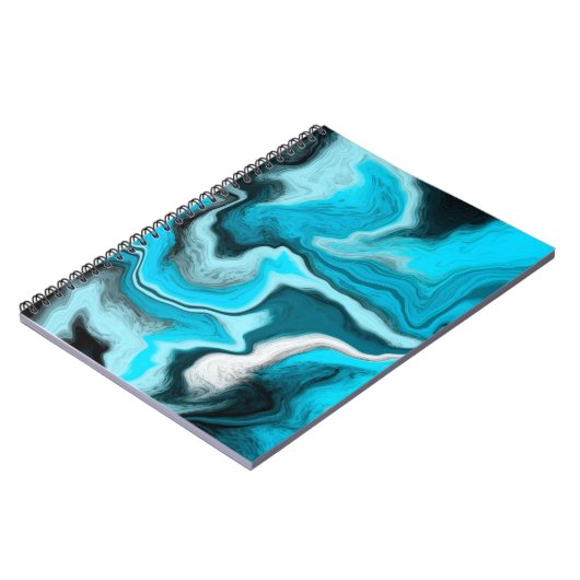 Blau, Schwarz und Weiß-Marmor-Fluid Art Notizblock (Linke Seite)