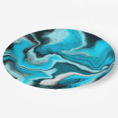 Blau, Schwarz und Weiß-Marmor-Fluid Art Pappteller (Schrägansicht)