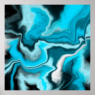 Blau, Schwarz und Weiß-Marmor-Fluid Art Poster