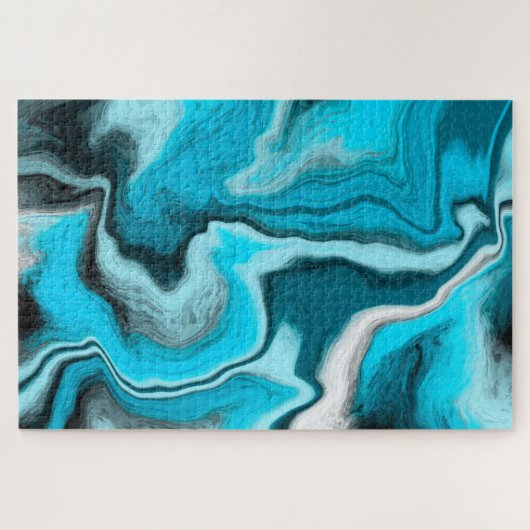 Blau, Schwarz und Weiß-Marmor-Fluid Art Puzzle (Horizontal)