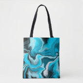 Blau, Schwarz und Weiß-Marmor-Fluid Art Tasche (Vorderseite)