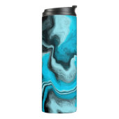 Blau, Schwarz und Weiß-Marmor-Fluid Art Thermosbecher (Nach links gedreht)