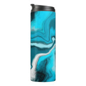 Blau, Schwarz und Weiß-Marmor-Fluid Art Thermosbecher (Nach rechts gedreht)
