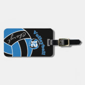 Blau, Schwarz und Weiß Sportvolleyball Gepäckanhänger (Vorderseite horizontal)