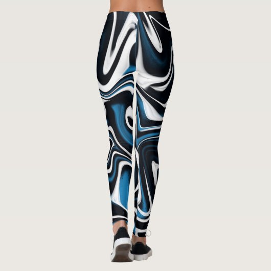 Blau, Schwarz und Weiß-Wirbel Leggings (Rückseite)