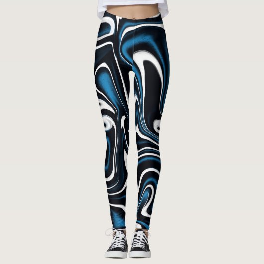 Blau, Schwarz und Weiß-Wirbel Leggings (Vorderseite)