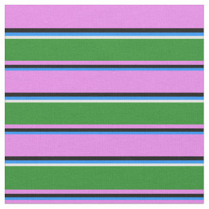 Blau, Schwarz, Violett, Waldgrün und Weiß Stoff