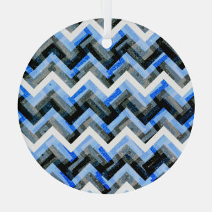 Blau Schwarz Weiß Chevron Texturiert Ornament Aus Glas
