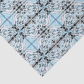 Blau Schwarz-weiß Curly Abstrakt Repeat Pattern Seidenpapier (Ausschnitt)