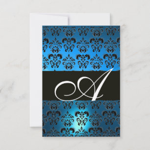 BLAU SCHWARZ WEISS DAMAST MONOGRAMM EINLADUNG