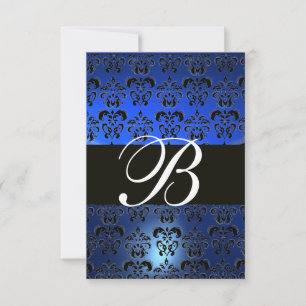BLAU SCHWARZ WEISS  DAMAST MONOGRAMM RSVP EINLADUNG