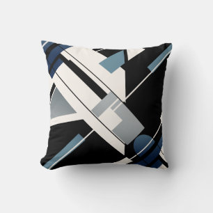 Blau-Schwarz-Weiß-Diagonal MCM inspiriert Design Kissen