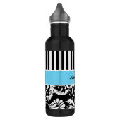 Blau, schwarz, weiß gestreifter Damast Trinkflasche (Links)