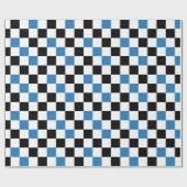 Blau Schwarz Weiß kariertes Musterdesign Geschenkpapier (Flach)