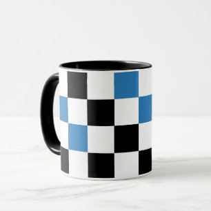 Blau Schwarz Weiß kariertes Musterdesign Tasse