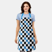 Blau Schwarz Weiß Karomuster Design  Schürze (Getragen)