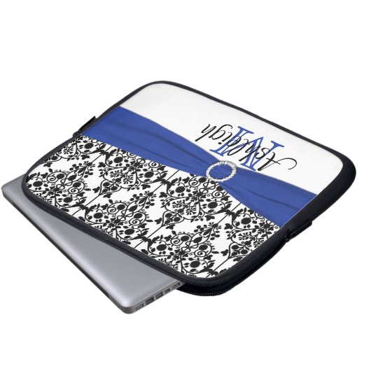 Blau Schwarz-weiß mit IMITAT Ribbon Laptop Sleeve (Vorne Knopf)