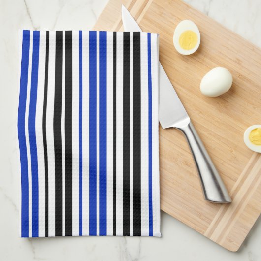 Blau Schwarz Weiß Streifen Muster Design Geschirrtuch (Viertel Falte)