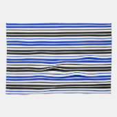 Blau Schwarz Weiß Streifen Muster Design Geschirrtuch (Horizontal)
