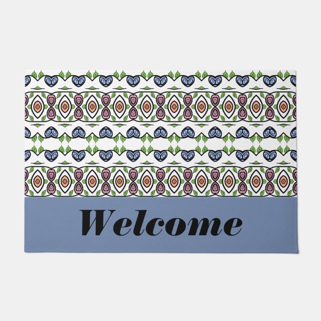 Blau Schwarz-weiß und grün Fußmatte (Vorderseite)