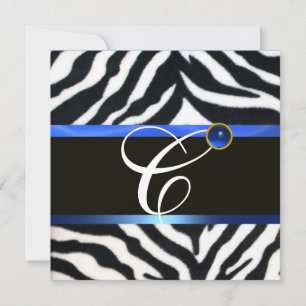 BLAU SCHWARZ WEIß ZEBRAFELL MONOGRAMM, Saphir Einladung