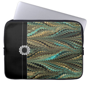 Blau Schwarze Elegante Laptop-Hülle mit Gold Akzen Laptopschutzhülle