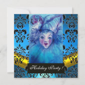 BLAU, SCHWARZE GOLD-DAMASK-MONOGRAMM, Saphir Einladung (Vorderseite)