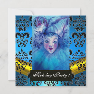 BLAU, SCHWARZE GOLD-DAMASK-MONOGRAMM, Saphir Einladung