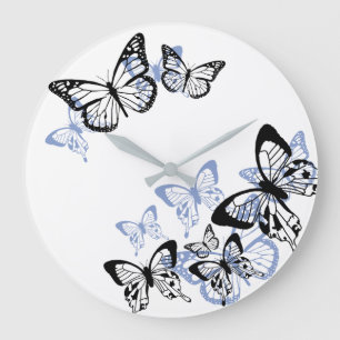 Blau-schwarze Schablonenschmetterlinge Große Wanduhr