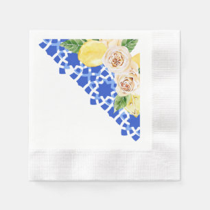 Blau-schwarze Sommerfliesen und Zitronen Serviette