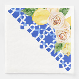 Blau-schwarze Sommerfliesen und Zitronen Serviette