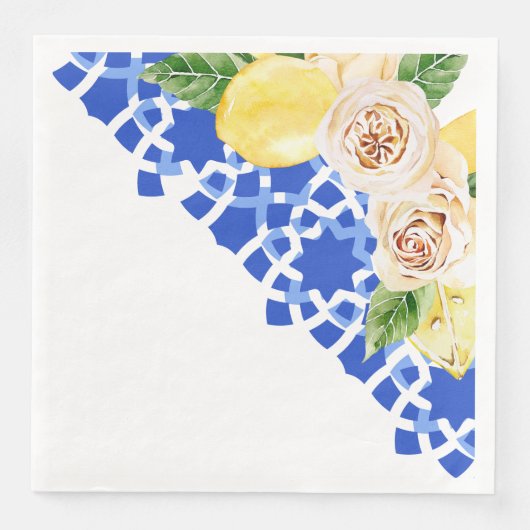 Blau-schwarze Sommerfliesen und Zitronen Serviette (Vorderseite)