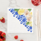 Blau-schwarze Sommerfliesen und Zitronen Serviette (Beispiel)