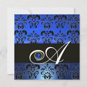 BLAU SCHWARZER DAMAST MONOGRAMM SAPHIR EINLADUNG