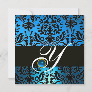 BLAU SCHWARZER DAMAST MONOGRAMM Saphir Einladung