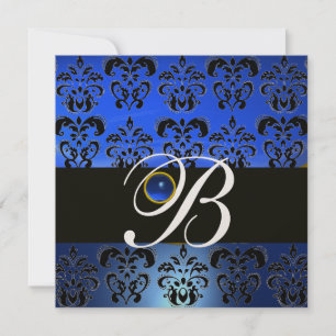 BLAU SCHWARZER DAMAST MONOGRAMM SAPHIR GOLD METALL EINLADUNG