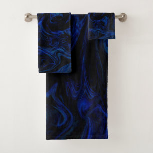 Blau Schwarzer Strudel Abstrakt Rauchig Cool Badhandtuch Set