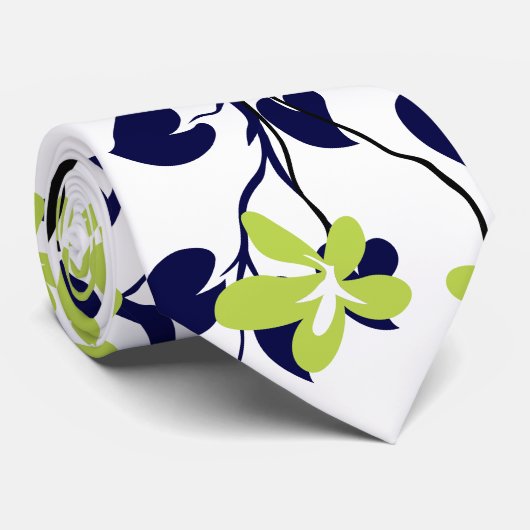 Blau-schwarzer Zweig, grüne Blume in Linde Krawatte (Gerollt)