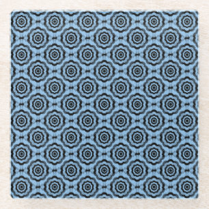 Blau Schwarzes Blumen Nahtloses Muster Glasuntersetzer