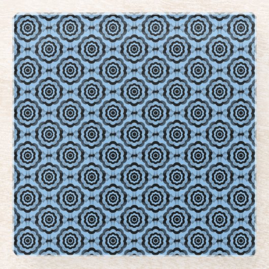 Blau Schwarzes Blumen Nahtloses Muster Glasuntersetzer (Vorderseite)