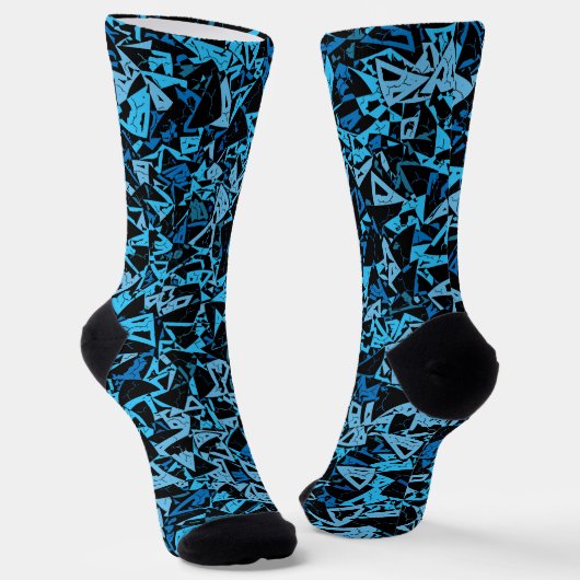 Blau Schwarzes Dreieckmuster Socken (Gewinkelt)