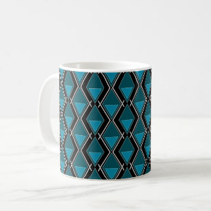 blau schwarzes geometrisches Muster Art Deco Kaffeetasse