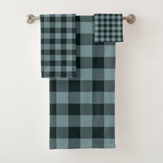 Blau-schwarzes Gingham-Karomuster Badhandtuch Set (Insitu)